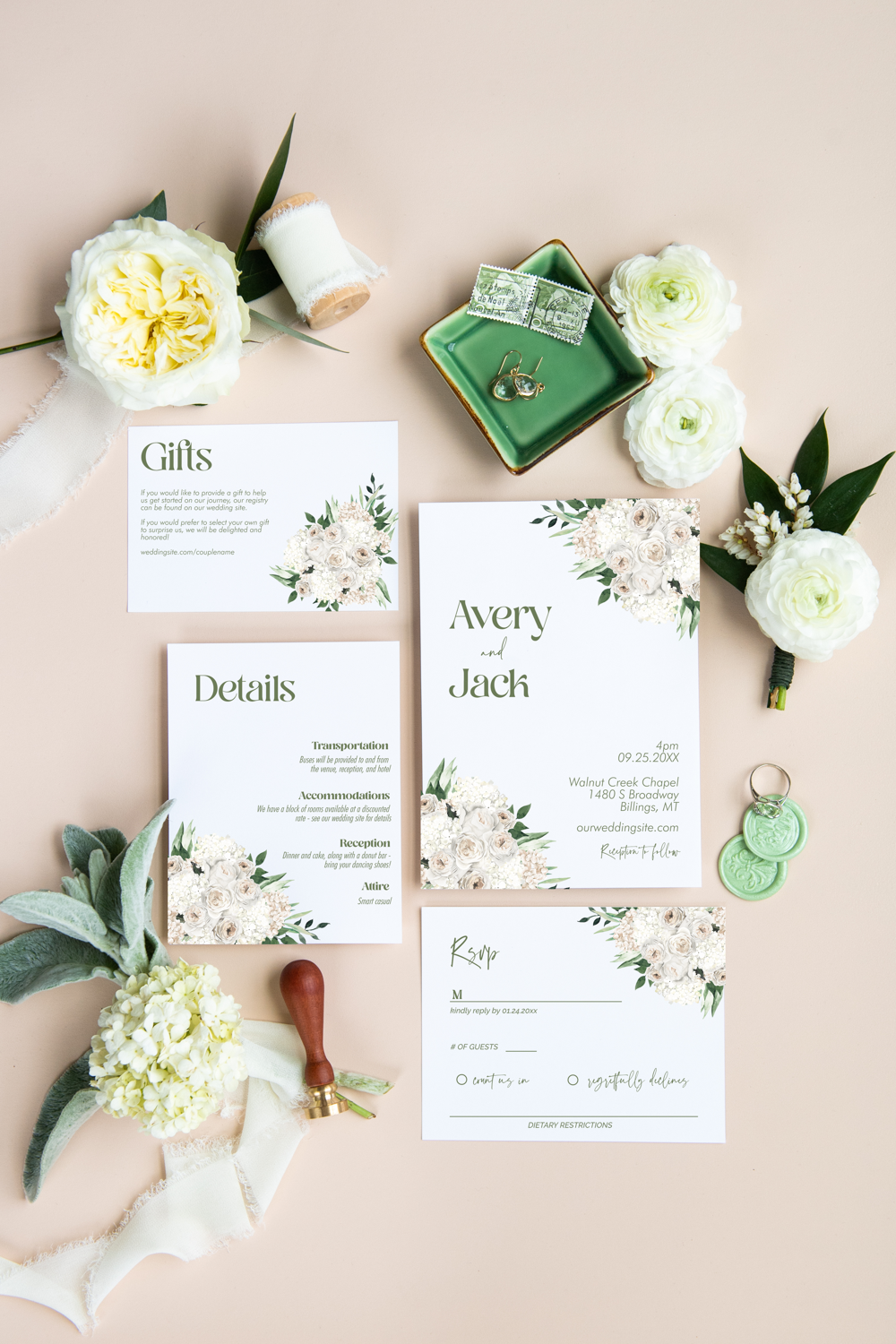 Classic Hydrangea Invitation Suite Template - 030